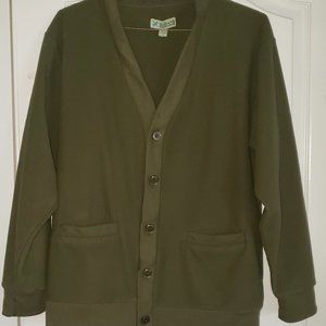 Haband Men's Long Sleeve Button Up Army Green Cardigan Sweater w/ Pockets